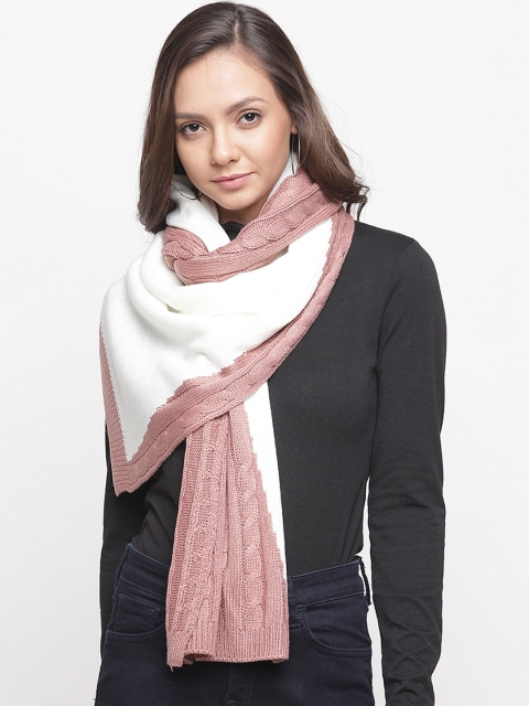 

Tossido Women Mauve & White Colourblocked Cable Knit Muffler