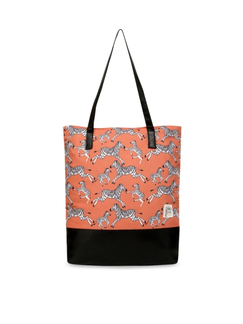 

FUKURO Orange & White Printed Tote Bag