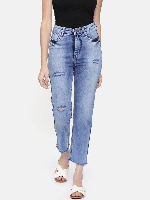 

ZHEIA Women Blue Relaxed Fit High-Rise Mildly Distressed Jeans