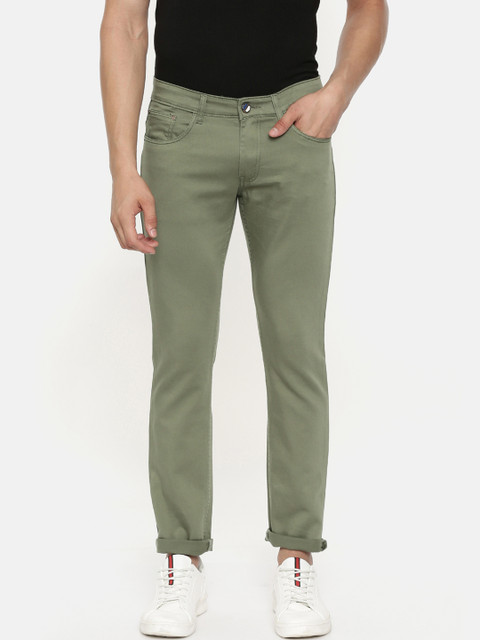 

CINOCCI Men Olive Green Slim Fit Mid-Rise Clean Look Jeans