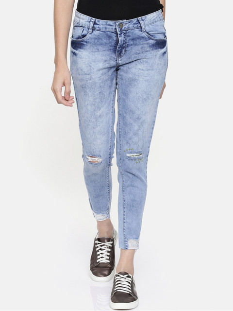 

ZHEIA Women Blue Skinny Fit Mid-Rise Slash Knee Jeans
