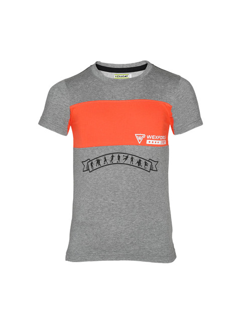 

HELLCAT Boys Grey & Orange Colourblocked Round Neck T-shirt