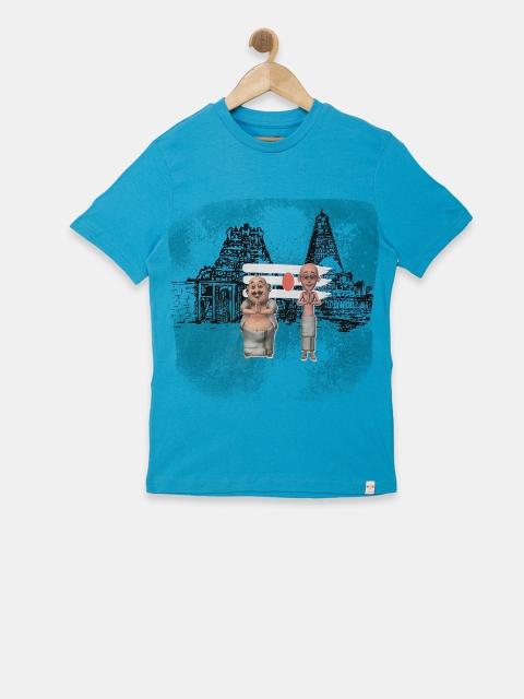 Motu Patlu Boys Blue Printed Round Neck T-shirt