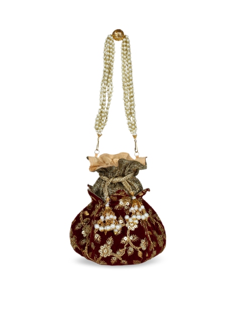 

Anekaant Maroon & Gold-Toned Embellished Clutch