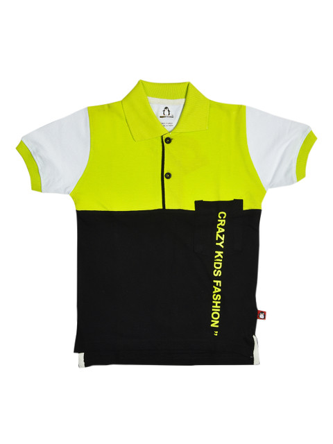 

CRAZYPENGUIN Boys Green & Black Colourblocked Polo Collar T-shirt