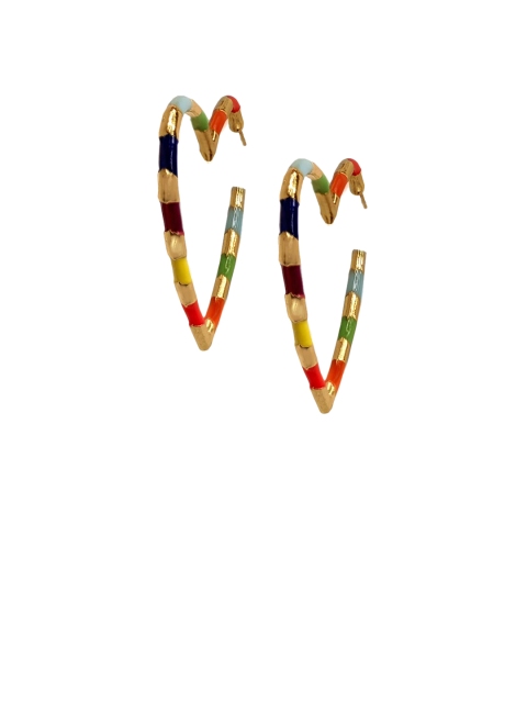 

Foxy Sperks Multicoloured & Gold-Plated Heart Shaped Half Hoop Earrings, Multi