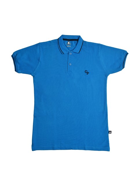 

CRAZYPENGUIN Boys Blue Solid Polo Collar Pure Cotton T-shirt