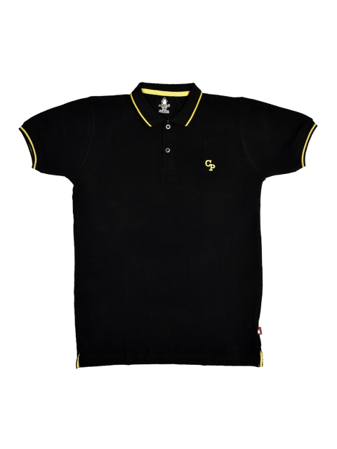 

CRAZYPENGUIN Boys Black Solid Polo Collar T-shirt