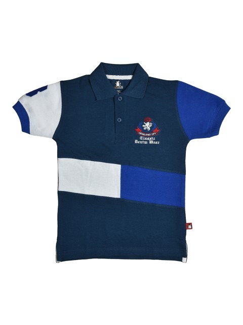 

CRAZYPENGUIN Boys Blue & White Colourblocked Polo Collar T-shirt