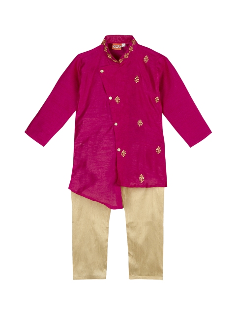

KID1 Boys Pink & Beige Embroidered Dupion Silk Kurta with Pyjamas