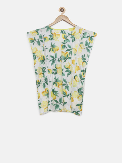 

The Kaftan Company Girls White & Green Lemon Printed Kaftan Dress