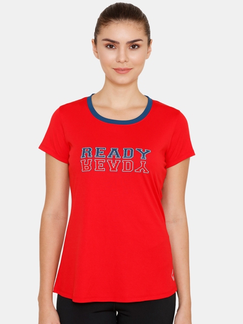 

Zelocity Women Red & Blue Printed Round Neck T-shirt