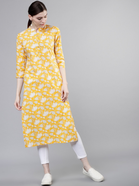 Vishudh Women Yellow & Cream-Coloured Printed Straight Kurta