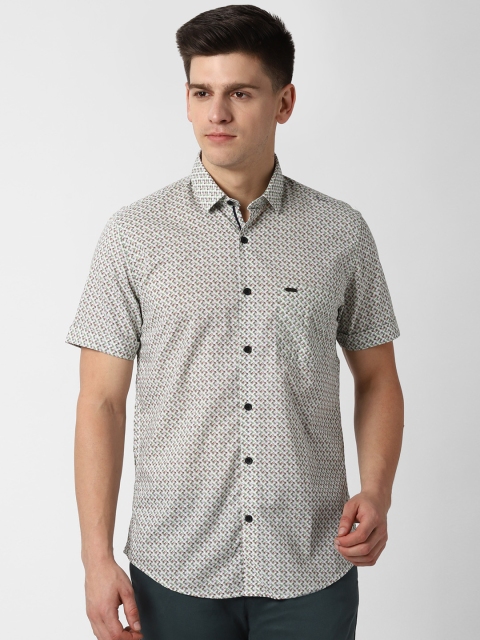 

Peter England Casuals Men White & Green Slim Fit Printed Casual Shirt