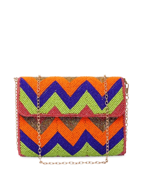 

DUGRISTYLE Orange & Blue Embellished Box Clutch