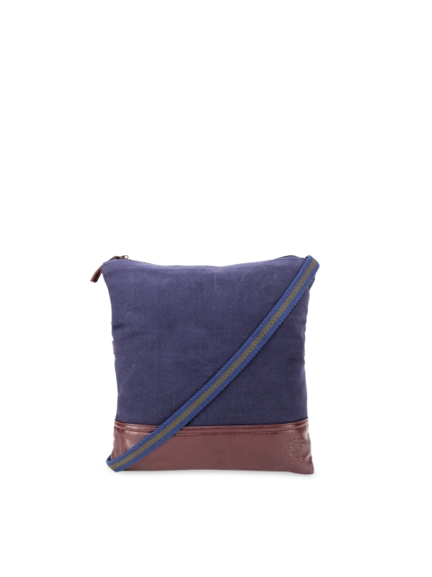 

FUKURO Navy Blue & Brown Colourblocked Sling Bag