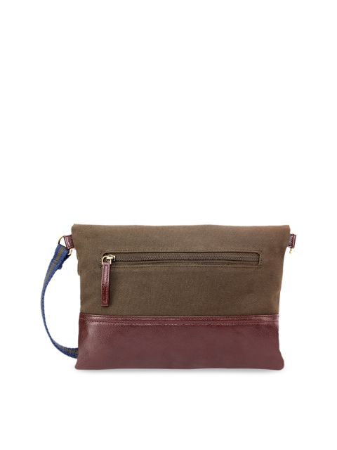 

FUKURO Olive Green & Brown Colourblocked Sling Bag