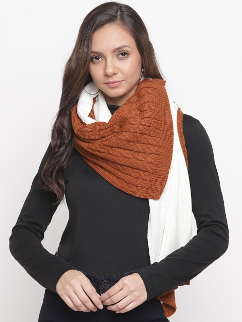 

Tossido Women Brown & White Colourblocked Cable Knit Muffler