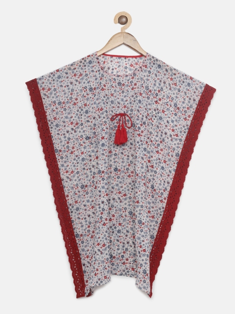 

The Kaftan Company Girls White & Red Floral Printed Kaftan Dress