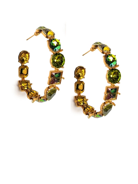

Foxy Sperks Green & Gold-Plated Geometric Half Hoop Earrings