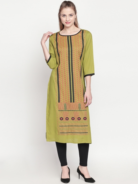 

ZRI Women Green & Red Printed A-Line Calf-Length Kurta