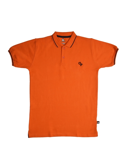 

CRAZYPENGUIN Boys Orange Solid Polo Collar Pure Cotton T-shirt