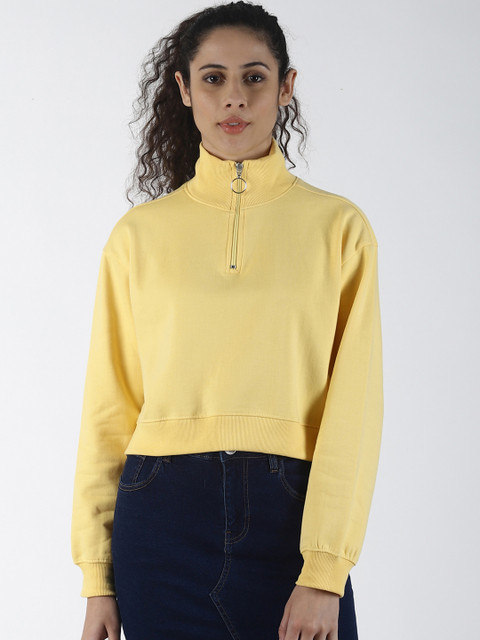 

Blue Saint Women Yellow Solid Crop Sweatshirt
