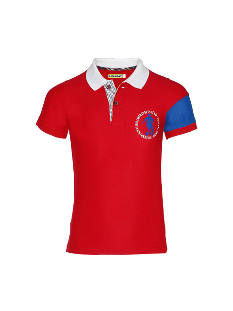 

HELLCAT Boys Red Solid Polo Collar T-shirt