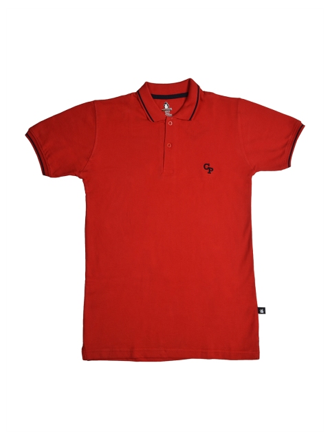 

CRAZYPENGUIN Boys Red Solid Polo Collar Pure Cotton T-shirt