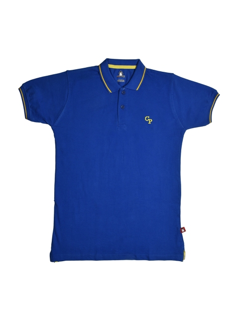 

CRAZYPENGUIN Boys Blue Solid Polo Collar Pure Cotton T-shirt