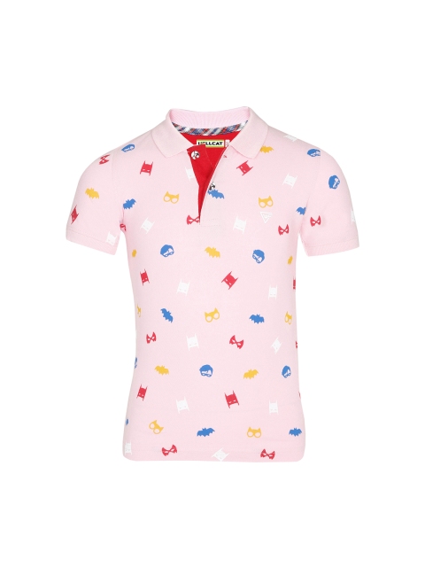 

HELLCAT Boys Pink Printed Polo Collar T-shirt