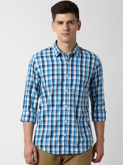 

Peter England Casuals Men Blue & White Slim Fit Checked Casual Shirt