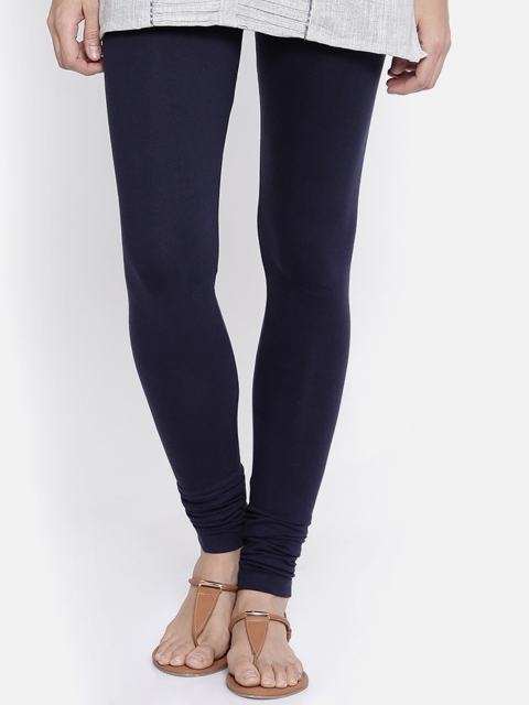 

Bitz Women Navy Blue Solid Churidar-Length Organic Cotton Leggings