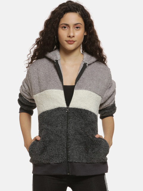 

Campus Sutra Women Grey Colourblocked Windcheater Tailored Jacket