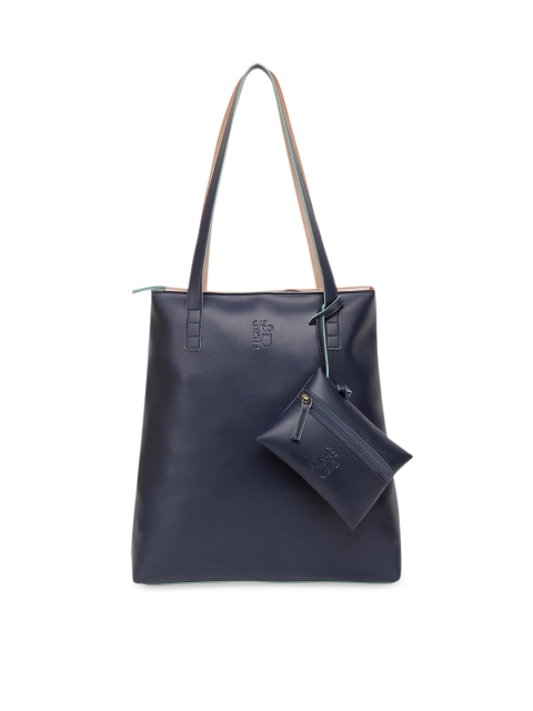 FUKURO Navy Blue & Tan Brown Colourblocked Tote Bag