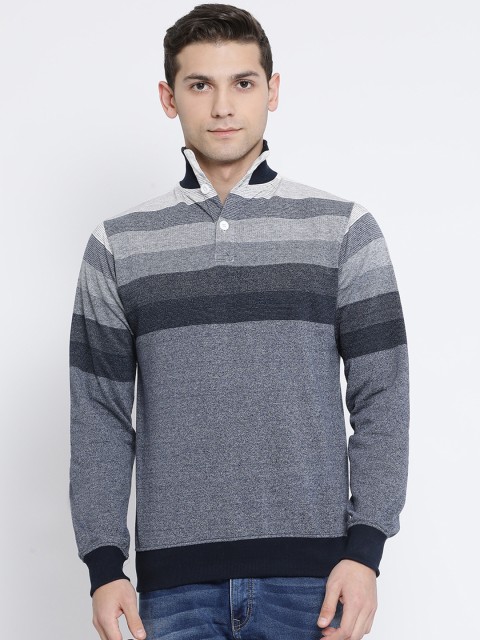 

Richlook Men Grey & Off-White Striped Sweatshirt