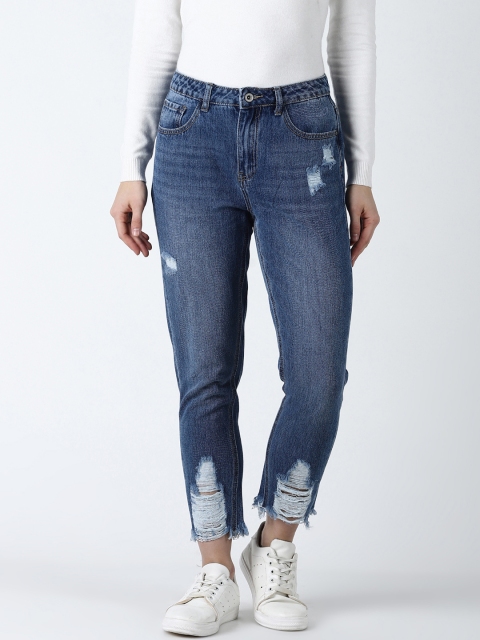 

Deal Jeans Women Blue Boyfriend Fit High-Rise Highly Distressed Cropped Jeans