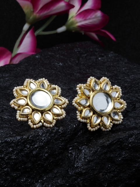 

DUGRISTYLE Gold-Plated & Silver-Toned Kundan Studded Floral Studs