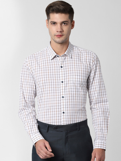 

Peter England Men White & Brown Regular Fit Checked Formal Shirt