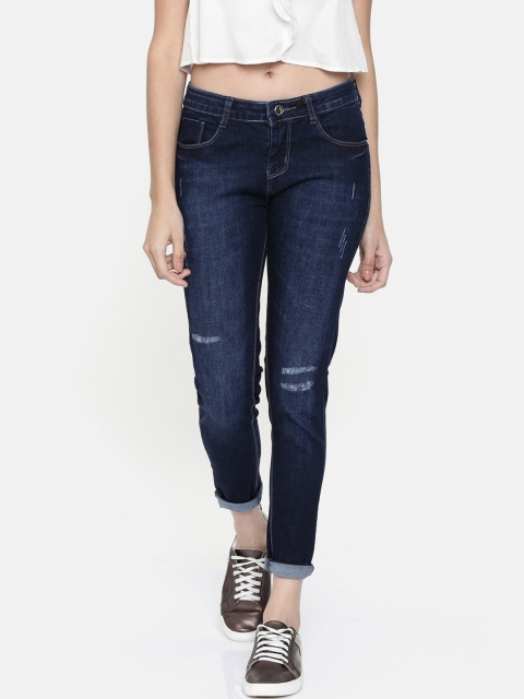 

ZHEIA Women Blue Skinny Fit Mid-Rise Mildly Distressed Cropped Jeans