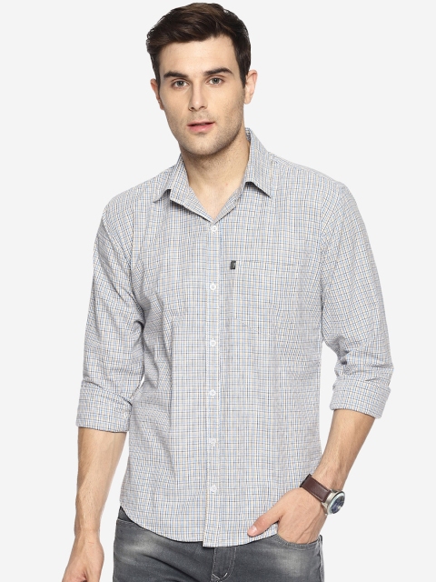 

LEVIZO Men Off-White & Blue Checked Premium Regular Fit Casual Shirt