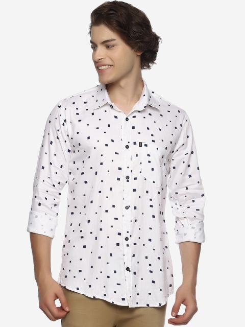 

LEVIZO Men White & Navy Blue Printed Premium Regular Fit Casual Shirt