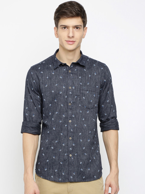 

Crocodile Men Navy Blue Slim Fit Printed Casual Shirt