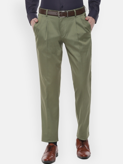 

Louis Philippe Men Olive Green Regular Fit Self Design Formal Trousers