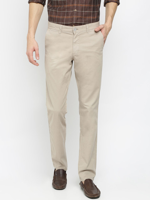 

Crocodile Men Cream-Coloured Solid Slim Fit Regular Trousers