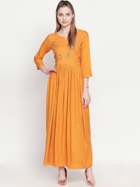 

ZRI Women Mustard Yellow Checked Anarkali Kurta