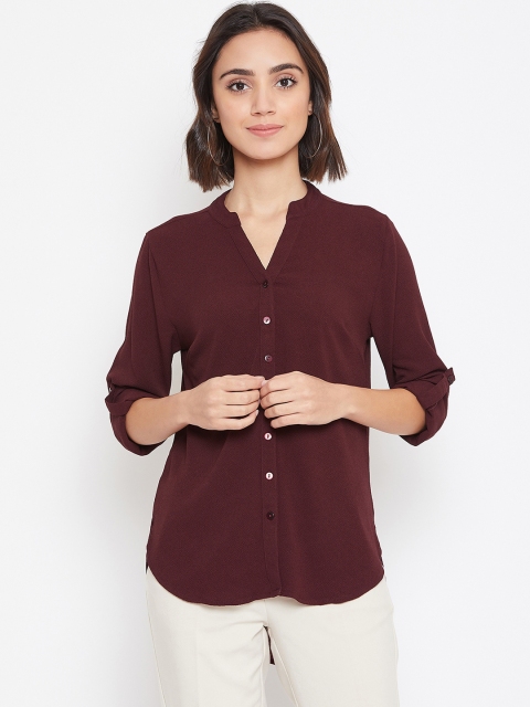 

Ruhaans Women Maroon Classic Regular Fit Solid Casual Shirt