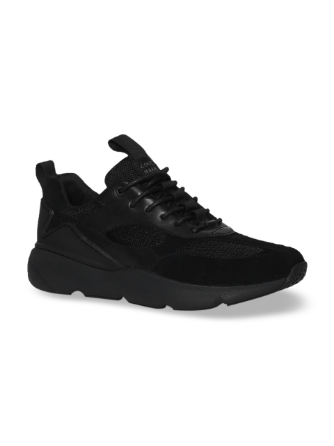 

Cole Haan Men Black Woven Design Leather Mid-Top Sneakers