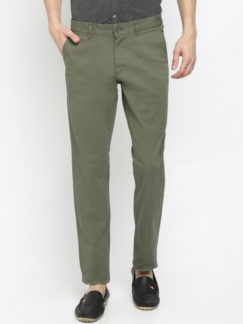 

Crocodile Men Olive Green Solid Slim Fit Regular Trousers