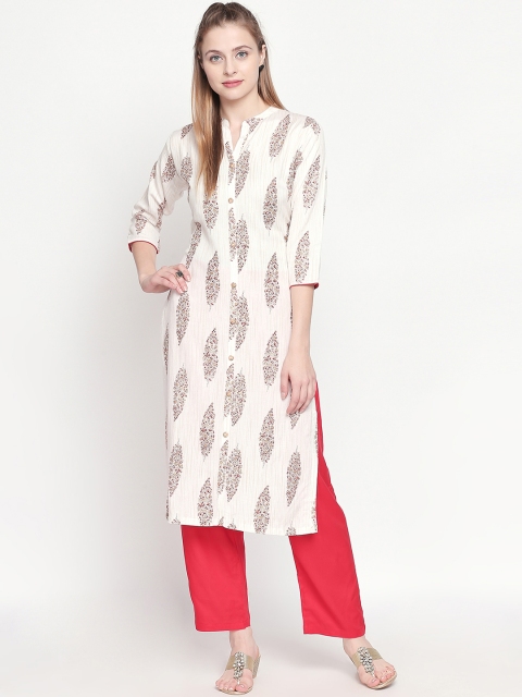 

ZRI Women White & Red Printed Kurta with Palazzo